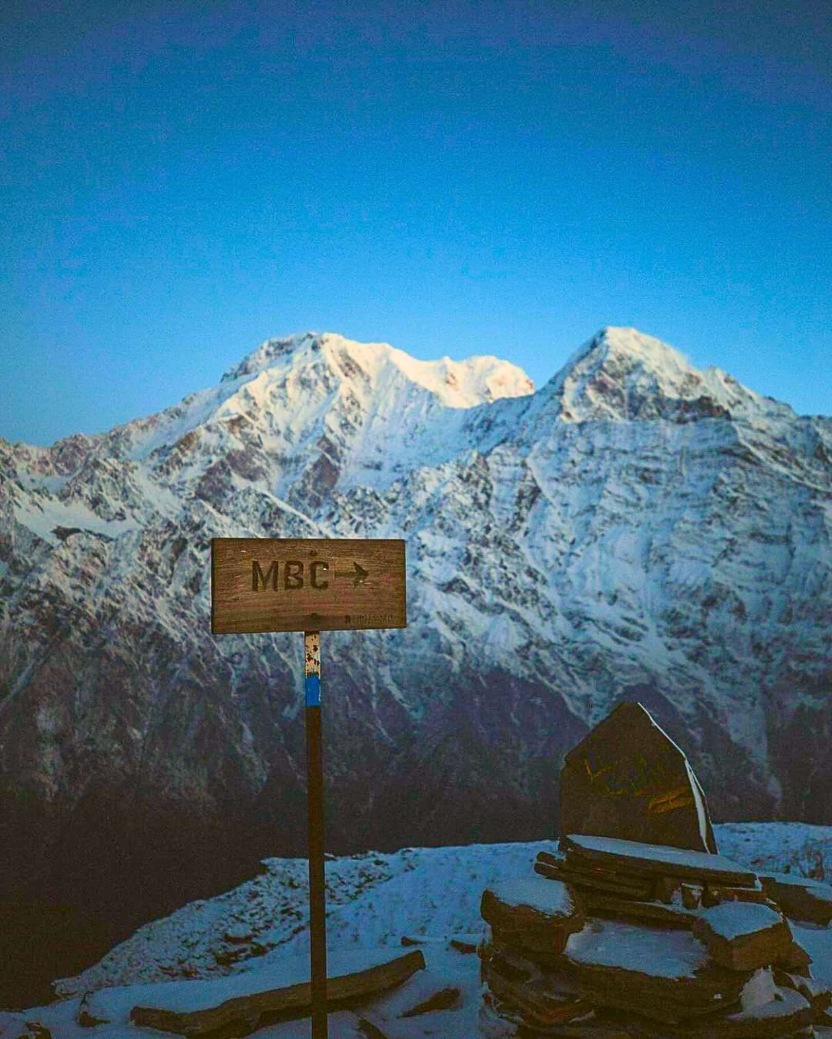 "A breathtaking view of Mardi Himal Base Camp, surrounded by lush green hills, towering Himalayan peaks, and the serene beauty of Nepal’s lesser-known trekking trails."